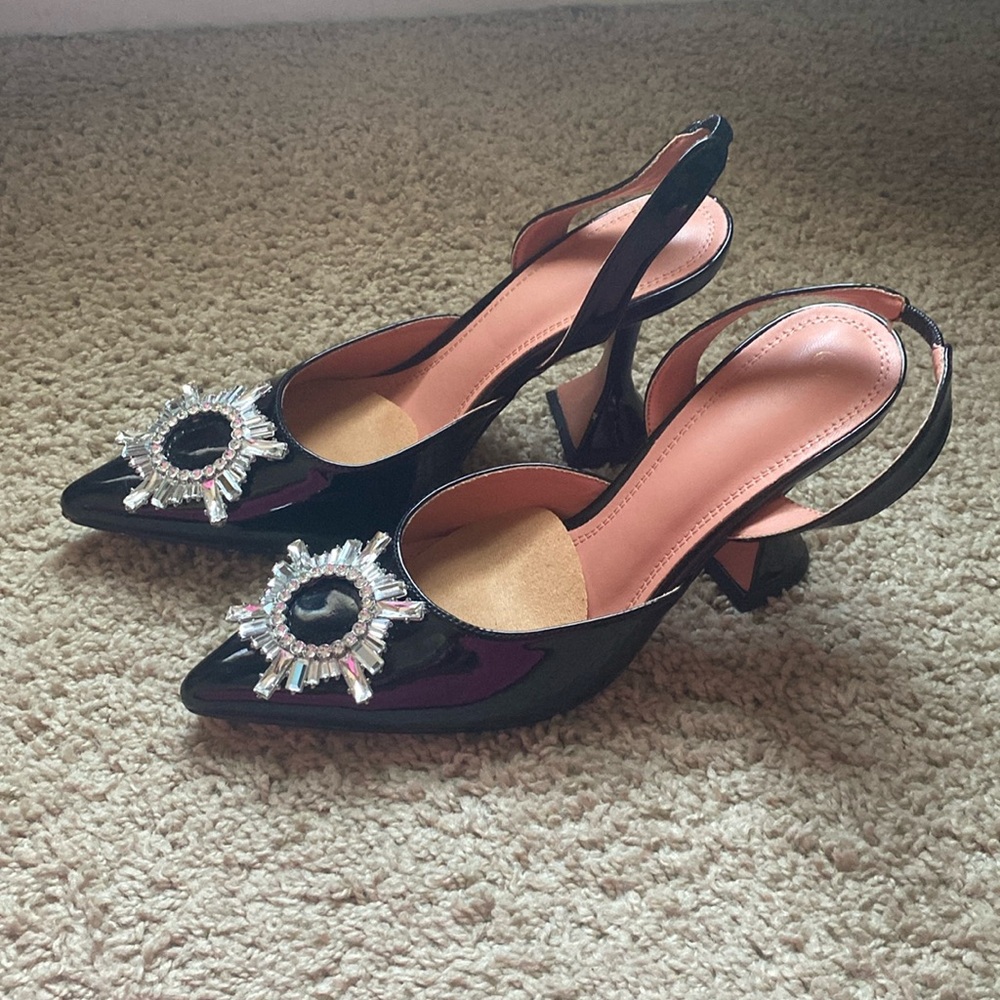 Black Patent Slingback Pumps